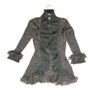 Papillon Vancouver Los Angeles Cardigan Lace Trim Gray Knit Ruffled Women S